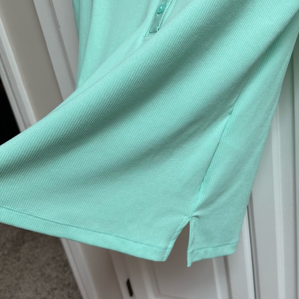Athleta Uptempo Ribbed Henley Long Sleeve Top Aqua Green Color Size Small - Picture 9 of 13